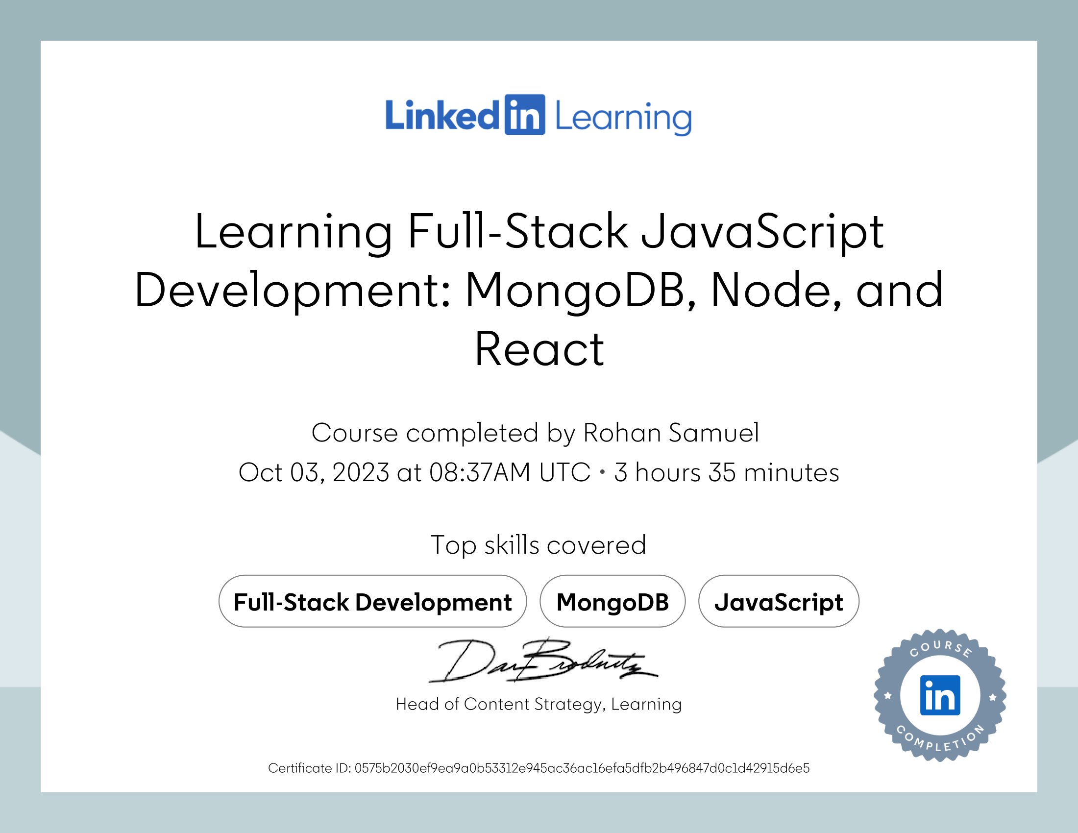 Learning FullStack JavaScript Development MongoDB Node and React